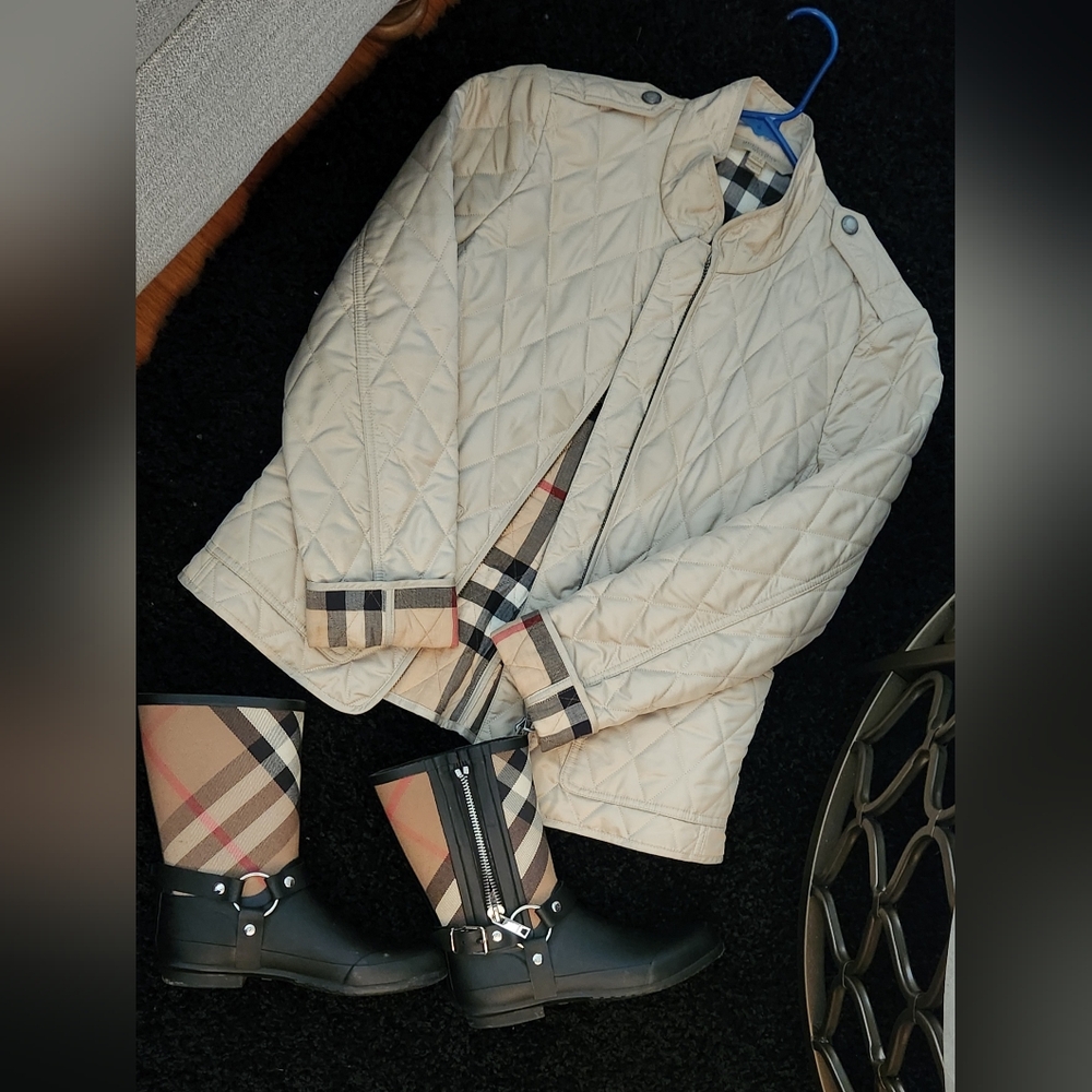 Burberry Beige Quilted Jacket with Check Accents